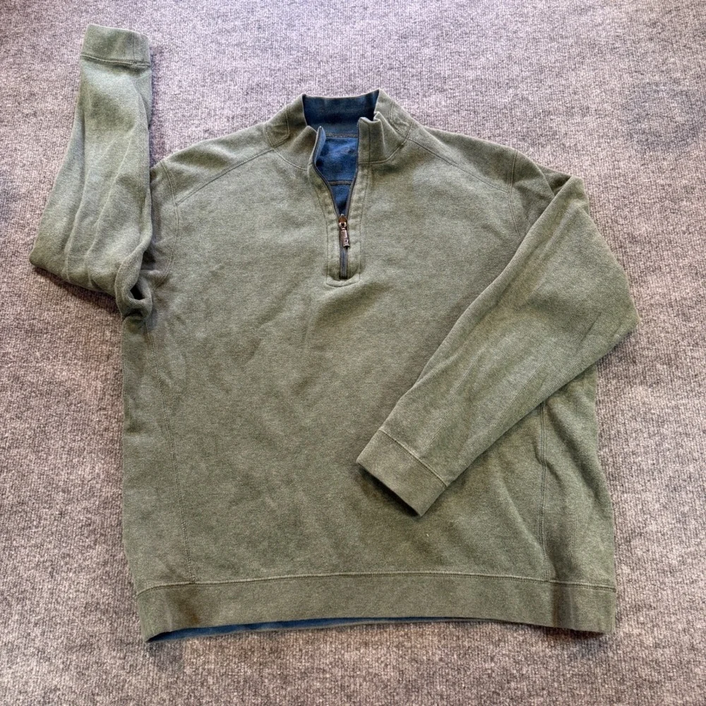 Tommy Bahama Mens Reversible Quarter Zip Pullover Green Blue Sweatshirt XL